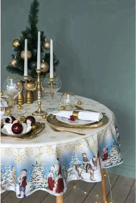 Скатерть "Этель" Christmas time d=150см +/-3см с ГМВО, 100%хл, саржа 190 гр/м2