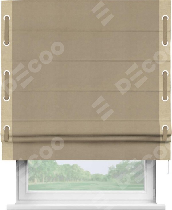 Римская штора «Кортин» с кантом Стрим Дуо (люверсы с пояском), для проема, ткань вельвет кофейный