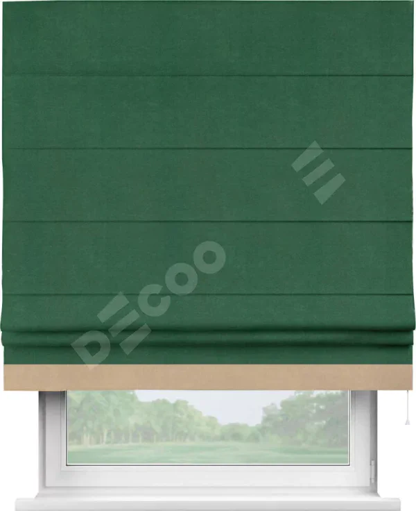 Римская штора «Кортин» с кантом Джестер, для проема, ткань вельвет зеленый