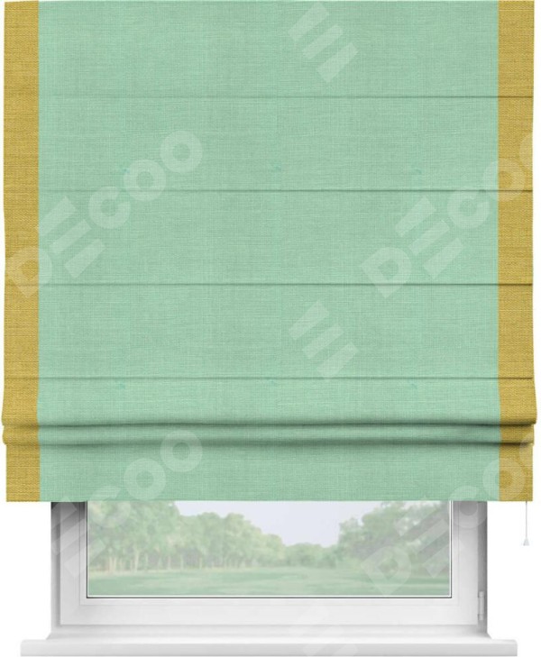 Римская штора «Кортин» с кантом Стрим Дуо, для проема, ткань лён светло-бирюзовый