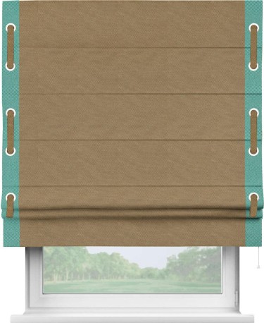Римская штора «Кортин» с кантом Стрим Дуо (люверсы с пояском), для проема, ткань лён димаут, коричневый