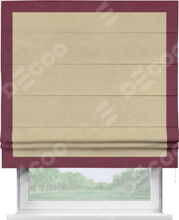 Римская штора «Кортин» с кантом Чесс, для проема, ткань вельвет бежевый