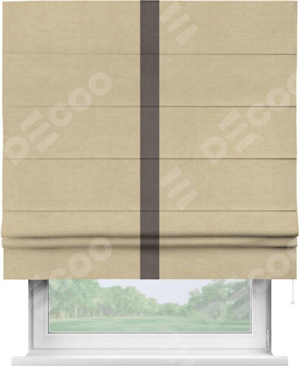 Римская штора «Кортин» с кантом Хайвэй, для проема, ткань вельвет бежевый