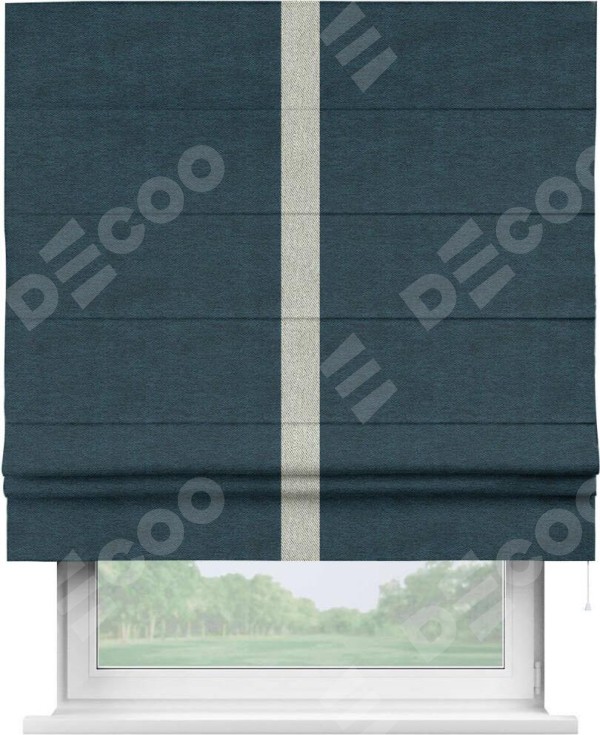 Римская штора «Кортин» с кантом Хайвэй, для проема, ткань твид блэкаут, глубокий синий