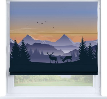 Римская штора «Кортин» на створку «Закат в горах»