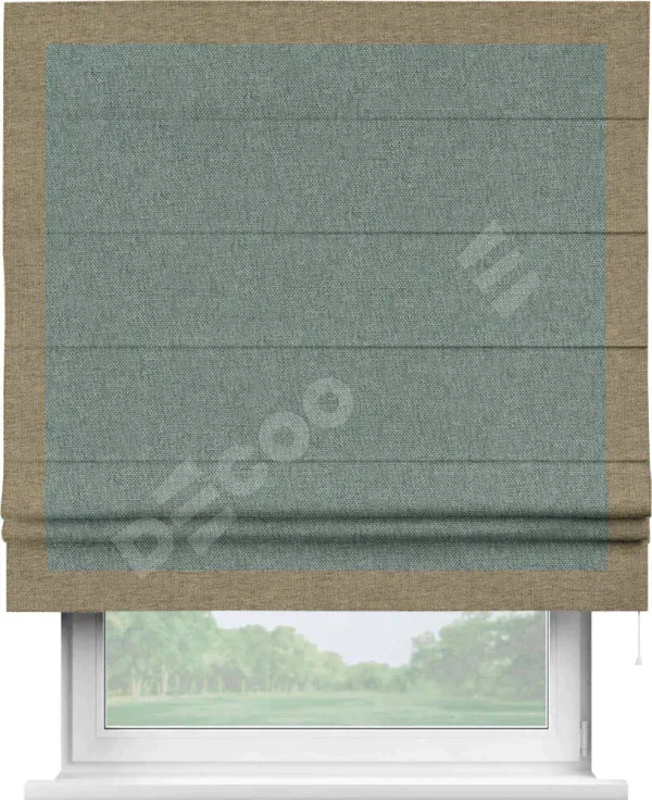 Римская штора «Кортин» с кантом Чесс, для проема, ткань стиф димаут серо-голубой