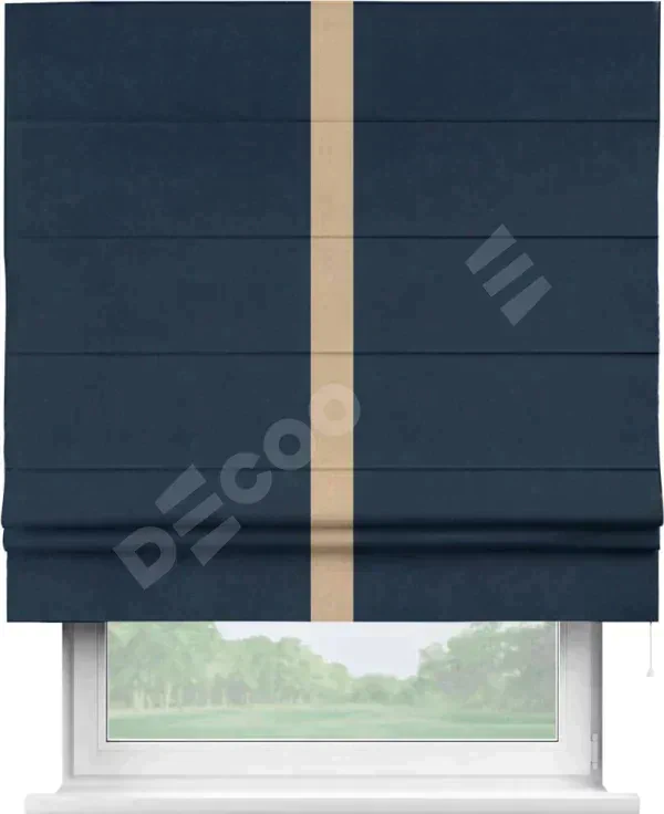 Римская штора «Кортин» с кантом Хайвэй, для проема, ткань вельвет темно-синий