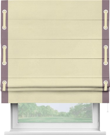 Римская штора «Кортин» с кантом Стрим Дуо (люверсы с пояском), для проема, ткань блэкаут однотонный бежевый