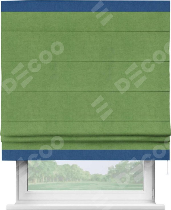 Римская штора «Кортин» с кантом Горизонт, для проема, ткань вельвет салатовый