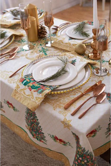 Скатерть  Этель "Golden Christmas" скатерть 150*220 +/-3см с ГМВО, 100%хл, 190г/м2
