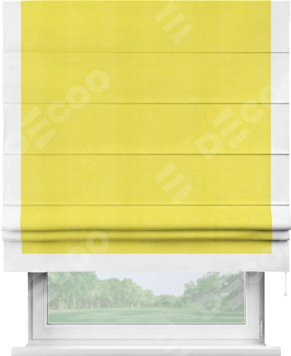 Римская штора «Кортин» с кантом Виктория, для проема, ткань вельвет cветло-желтый