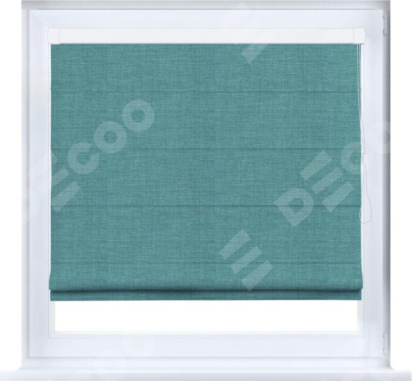 Римская штора «Кортин» кассетная, ткань лён бирюза