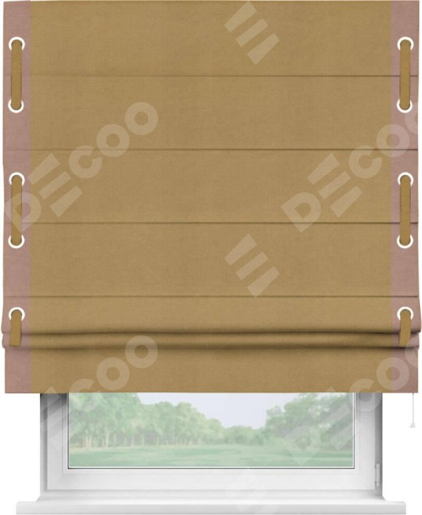 Римская штора «Кортин» с кантом Стрим Дуо (люверсы с пояском), для проема, ткань вельвет горчица