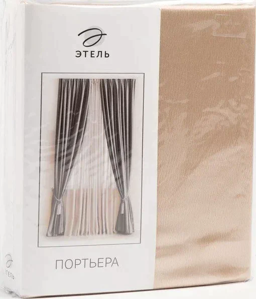 Штора портьерная "Этель" ширина 200 см, высота 250 см, цвет светло-бежевый, глянцевая