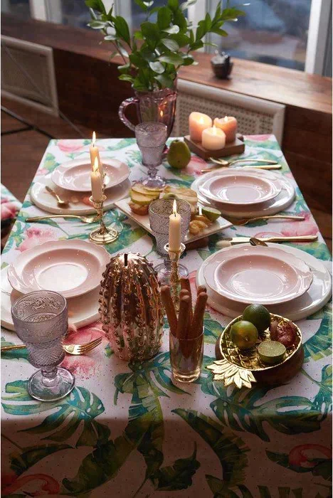 Скатерть "Доляна" Tropical kitchen 220х144 см, 100% хлопок, 164 г/м2