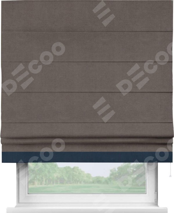 Римская штора «Кортин» с кантом Джестер, для проема, ткань вельвет коричневый