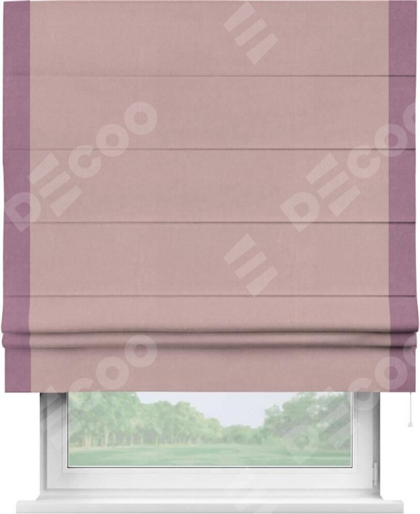 Римская штора «Кортин» с кантом Стрим Дуо, для проема, ткань вельвет розовая пудра