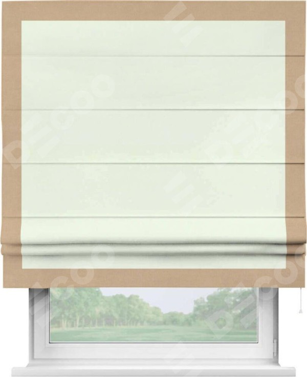 Римская штора «Кортин» с кантом Чесс, для проема, ткань вельвет кремовый