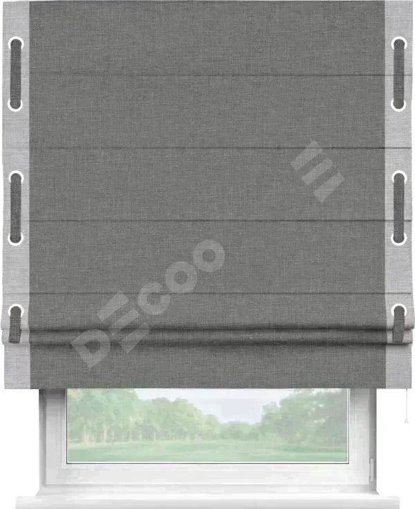 Римская штора «Кортин» с кантом Стрим Дуо (люверсы с пояском), для проема, лён тёмно-серый