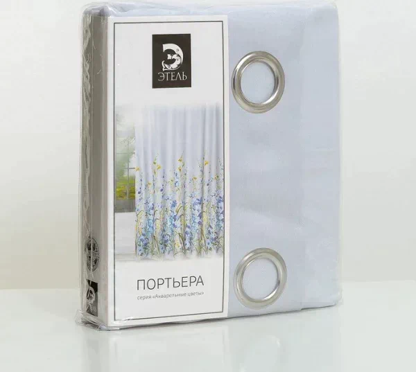 Штора портьерная Этель "Акварель" цв.синий, 145*250 см, на люверсах, пл. 210 г/м2, 100 п/э