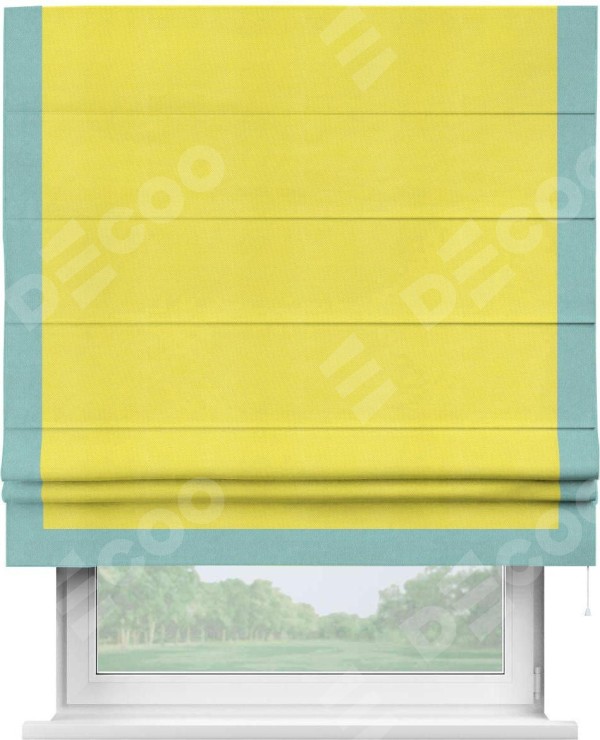 Римская штора «Кортин» с кантом Виктория, для проема, ткань вельвет cветло-желтый