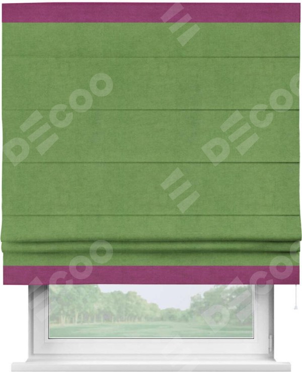Римская штора «Кортин» с кантом Горизонт, для проема, ткань вельвет салатовый