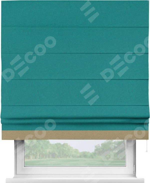 Римская штора «Кортин» с кантом Джестер, для проема, ткань лён димаут, тёмно-бирюзовый