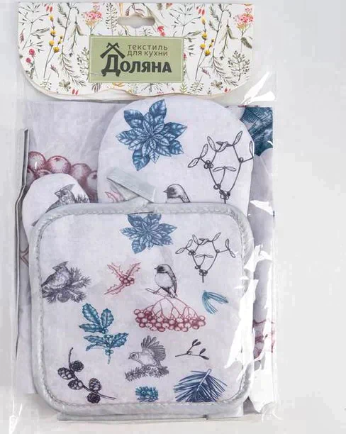 Кухонный набор Доляна «Рябина», прихватка 17*17см, рукавица 26*16см, фартук 70*80 см 100% п/э
