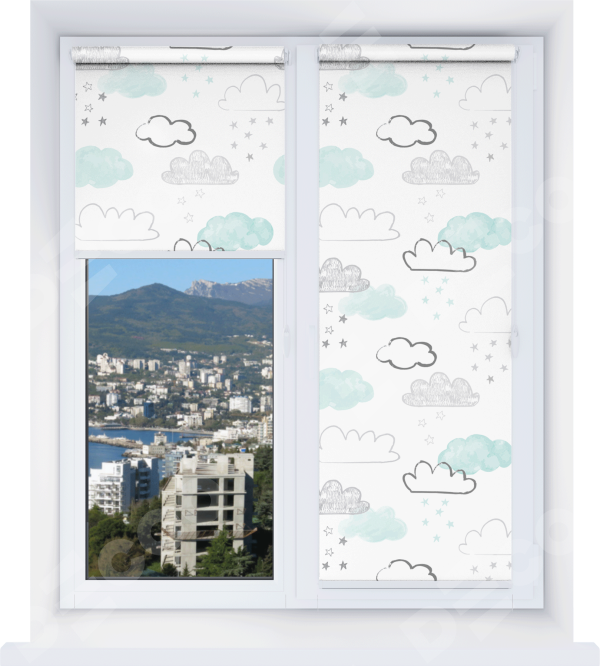 Рулонная штора Мини с принтом Облака и звезды