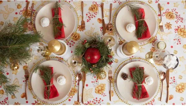 Скатерть "Этель" Golden Christmas 149х180см с ГМВО, 100%хл, 190г/м2