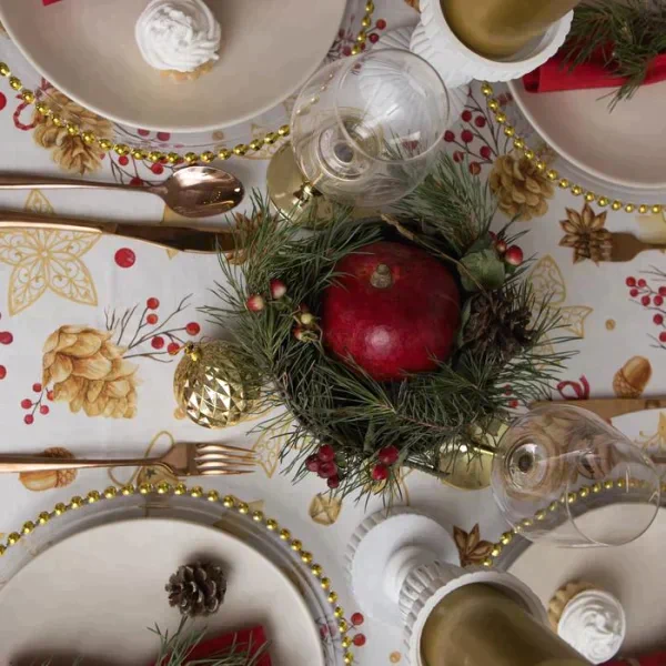 Скатерть "Этель" Golden Christmas 149х110см с ГМВО, 100%хл, 190г/м2