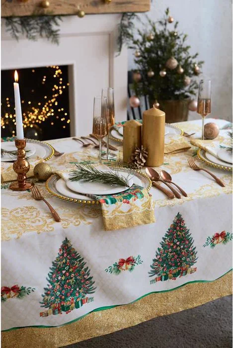 Скатерть  Этель "Golden Christmas" скатерть 150*220 +/-3см с ГМВО, 100%хл, 190г/м2