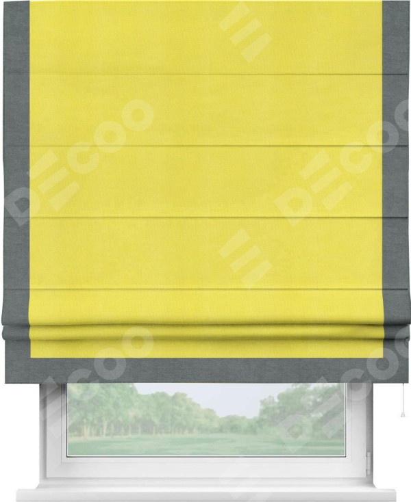 Римская штора «Кортин» с кантом Виктория, для проема, ткань вельвет cветло-желтый