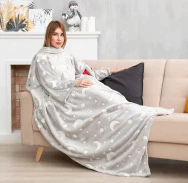 Плед с рукавами светящийся в темноте Этель "Луна" 150*200, 100% п/э 220 гр/м2