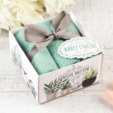 Набор махровых полотенец «Здесь живет счастье» 30х30 см - 3 шт