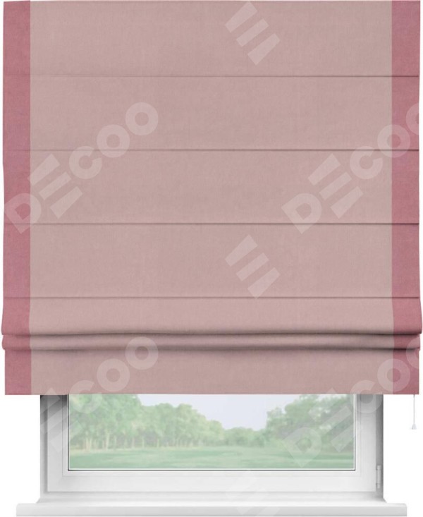 Римская штора «Кортин» с кантом Стрим Дуо, для проема, ткань вельвет розовая пудра