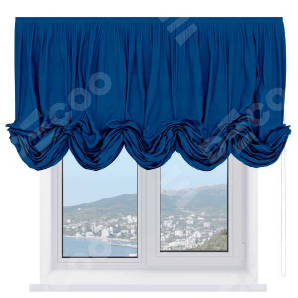 Австрийская штора «Кортин», ткань вельвет синий