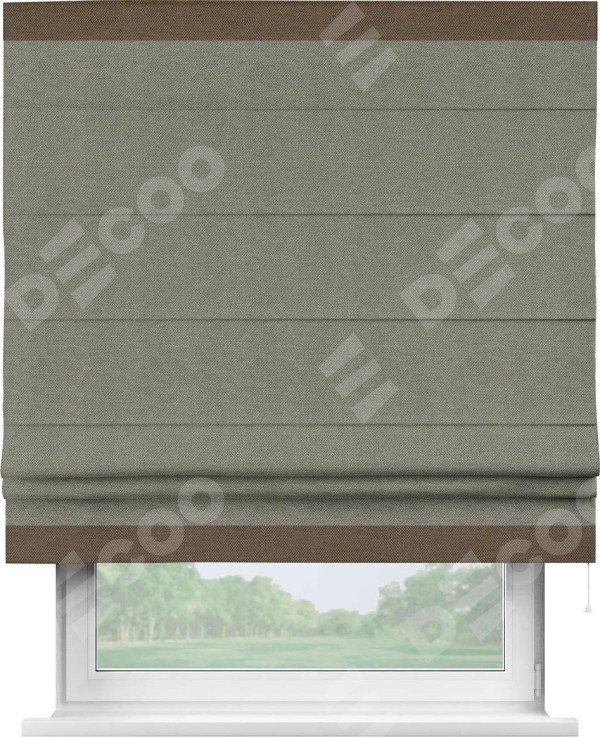 Римская штора «Кортин» с кантом Горизонт, для проема, ткань лён димаут, стальной