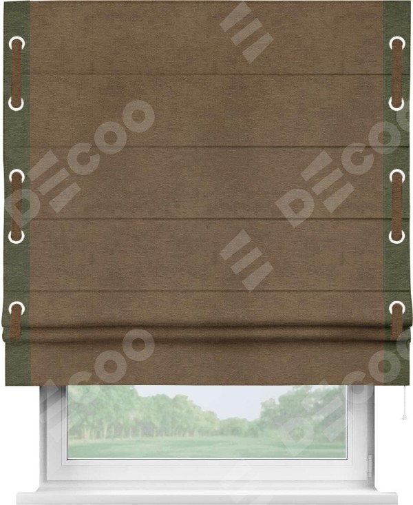 Римская штора «Кортин» с кантом Стрим Дуо (люверсы с пояском), для проема, ткань софт однотонный бронзовый