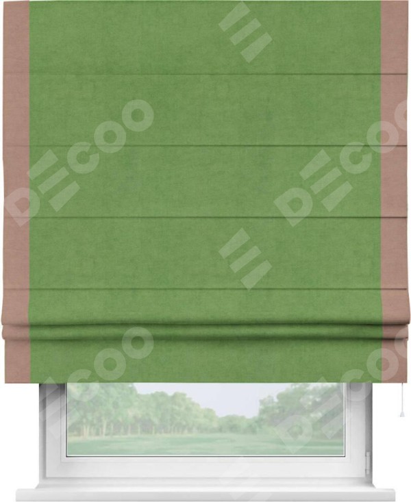Римская штора «Кортин» с кантом Стрим Дуо, для проема, ткань вельвет салатовый
