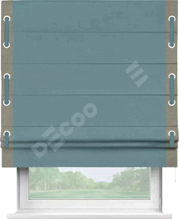 Римская штора «Кортин» с кантом Стрим Дуо (люверсы с пояском), для проема, лён блэкаут синий