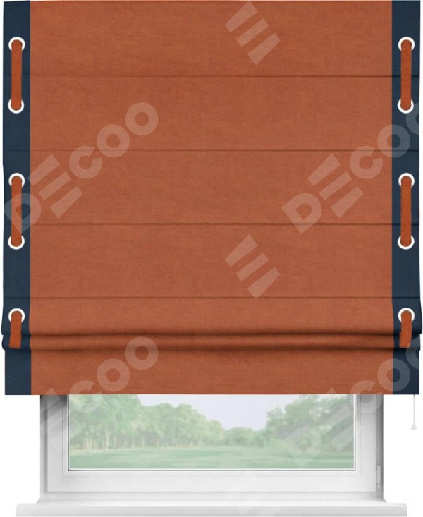 Римская штора «Кортин» с кантом Стрим Дуо (люверсы с пояском), для проема, ткань вельвет терракотовый