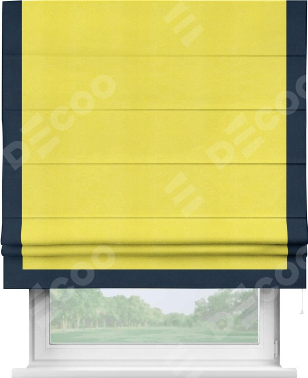 Римская штора «Кортин» с кантом Виктория, для проема, ткань вельвет cветло-желтый