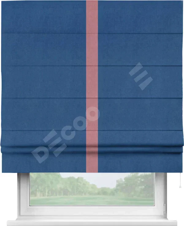 Римская штора «Кортин» с кантом Хайвэй, для проема, ткань вельвет синий