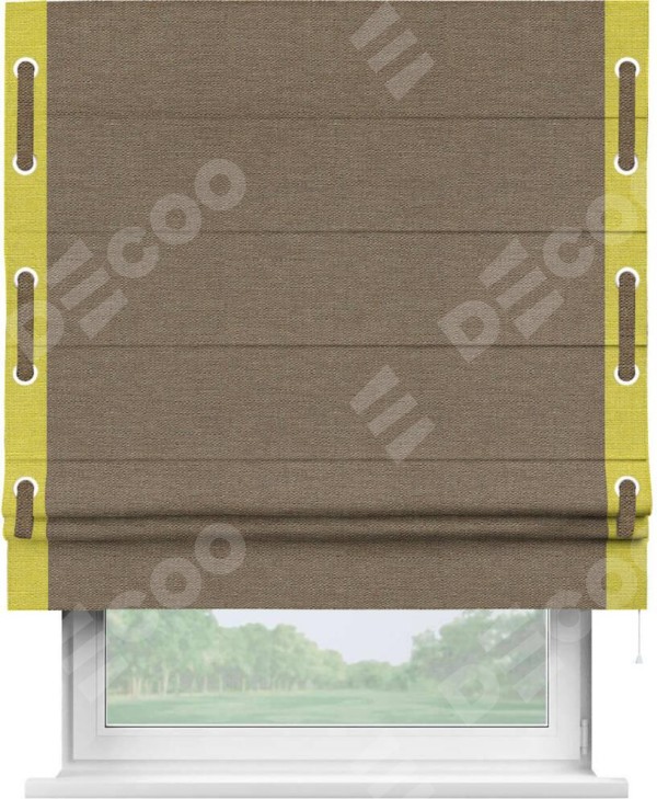 Римская штора «Кортин» с кантом Стрим Дуо (люверсы с пояском), для проема, ткань лён светло-коричневый