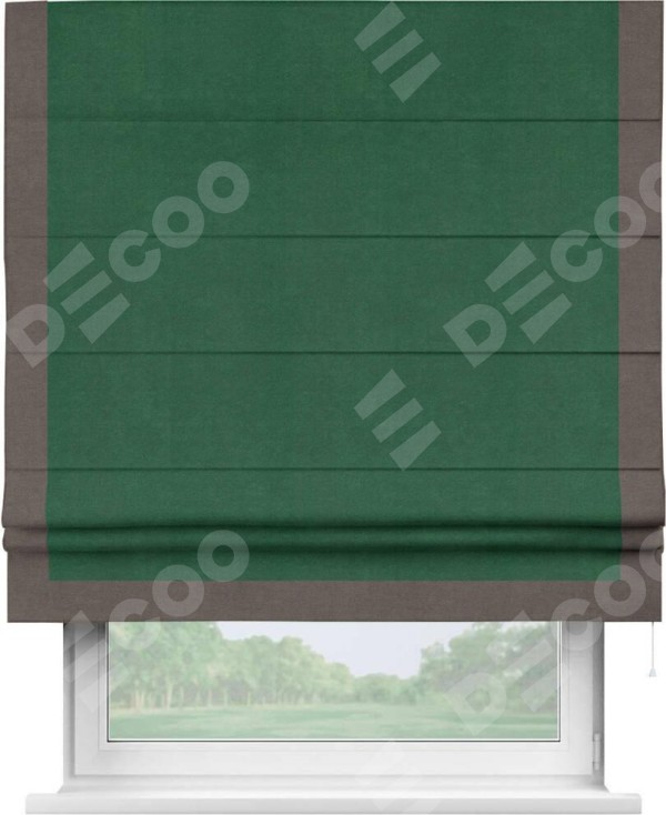 Римская штора «Кортин» с кантом Виктория, для проема, ткань вельвет зеленый