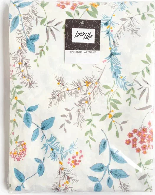 Простыня на резинке LoveLife 160*200*25см, "Flowers", 100% хлопок, сатин, 125г/м²
