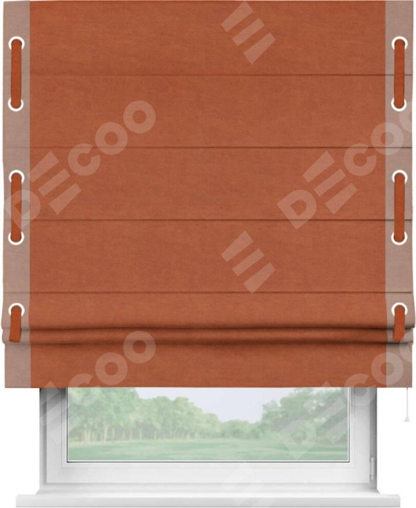 Римская штора «Кортин» с кантом Стрим Дуо (люверсы с пояском), для проема, ткань вельвет терракотовый