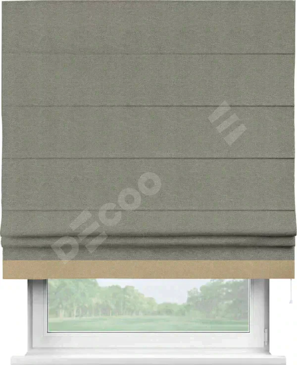 Римская штора «Кортин» с кантом Джестер, для проема, ткань лён димаут, стальной