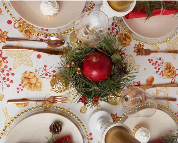 Скатерть "Этель" Golden Christmas 149х180см с ГМВО, 100%хл, 190г/м2